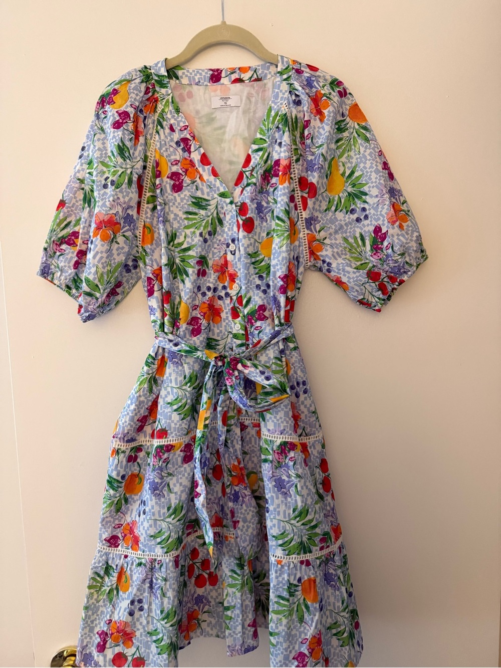 UNTUCKit Multicolor Fruit & Floral V-Neck Tie-Waist Dress